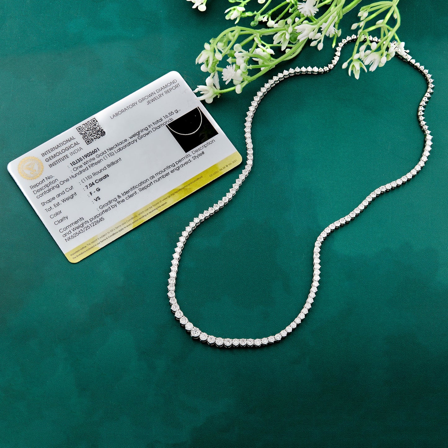 14K White Gold Graduated Tennis Necklace 7 Ct Round Diamond - Dewberry Diamonds