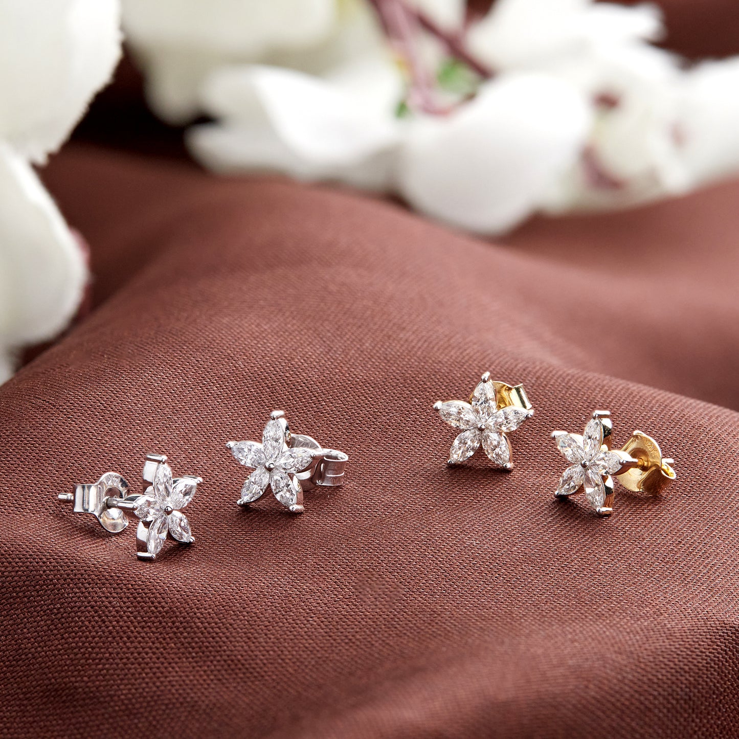 0.70Ct Marquise Diamond Five Petal Flower Stud Earrings