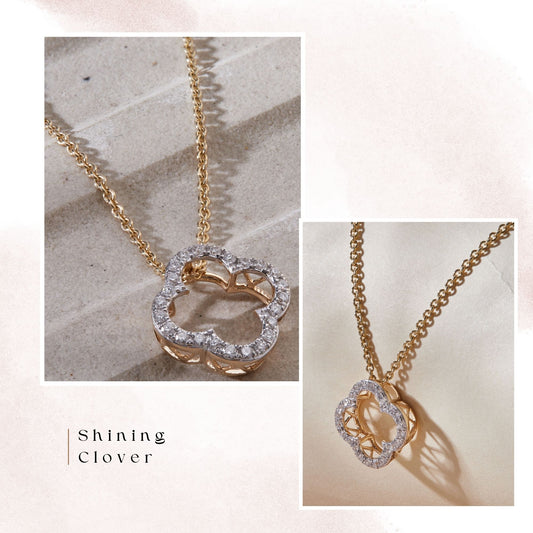 14K Gold Lab Grown Diamond Four Leaf Open Clover Necklace