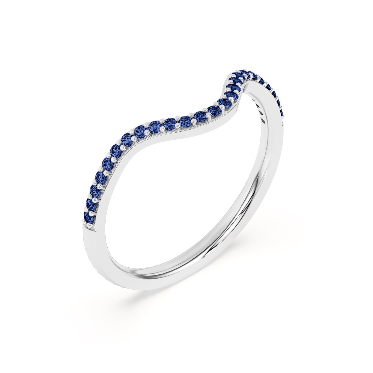 0.15 Ct Natural Blue Sapphire Curved Wedding Band - Dewberry Diamonds