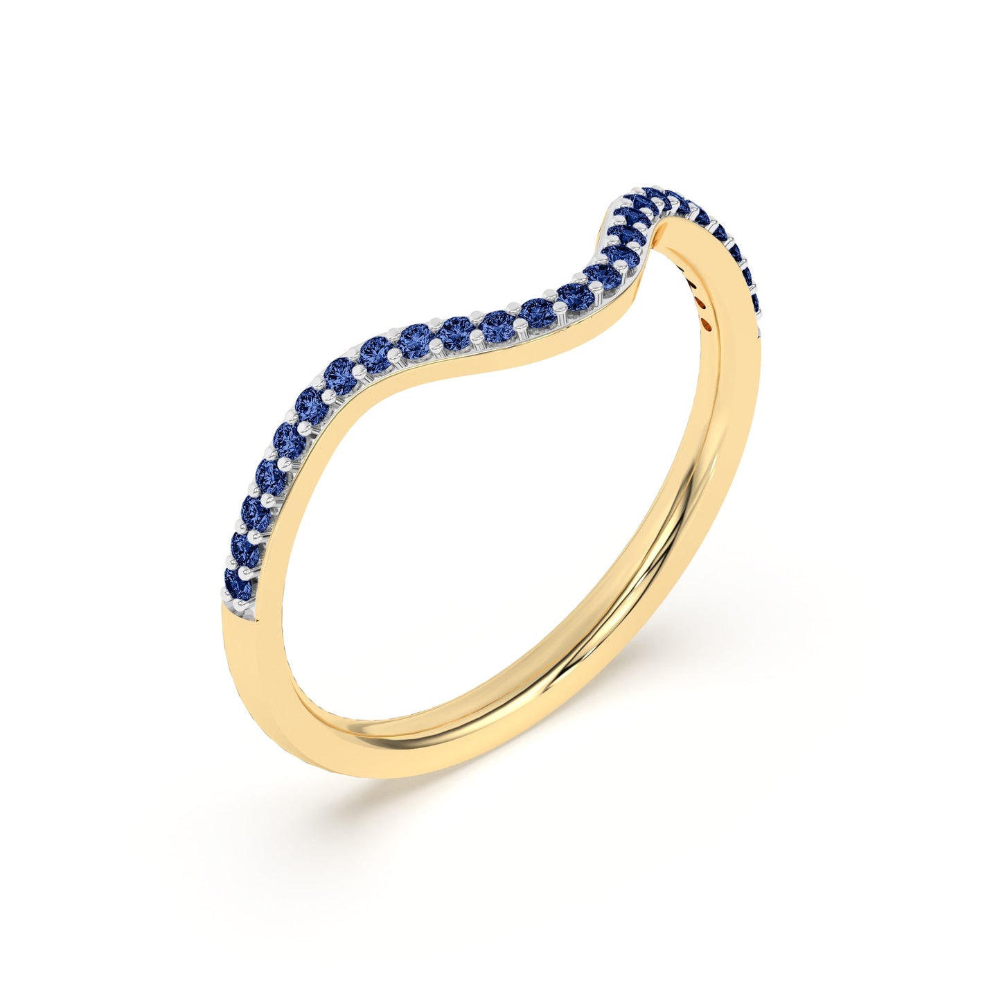 0.15 Ct Natural Blue Sapphire Curved Wedding Band - Dewberry Diamonds