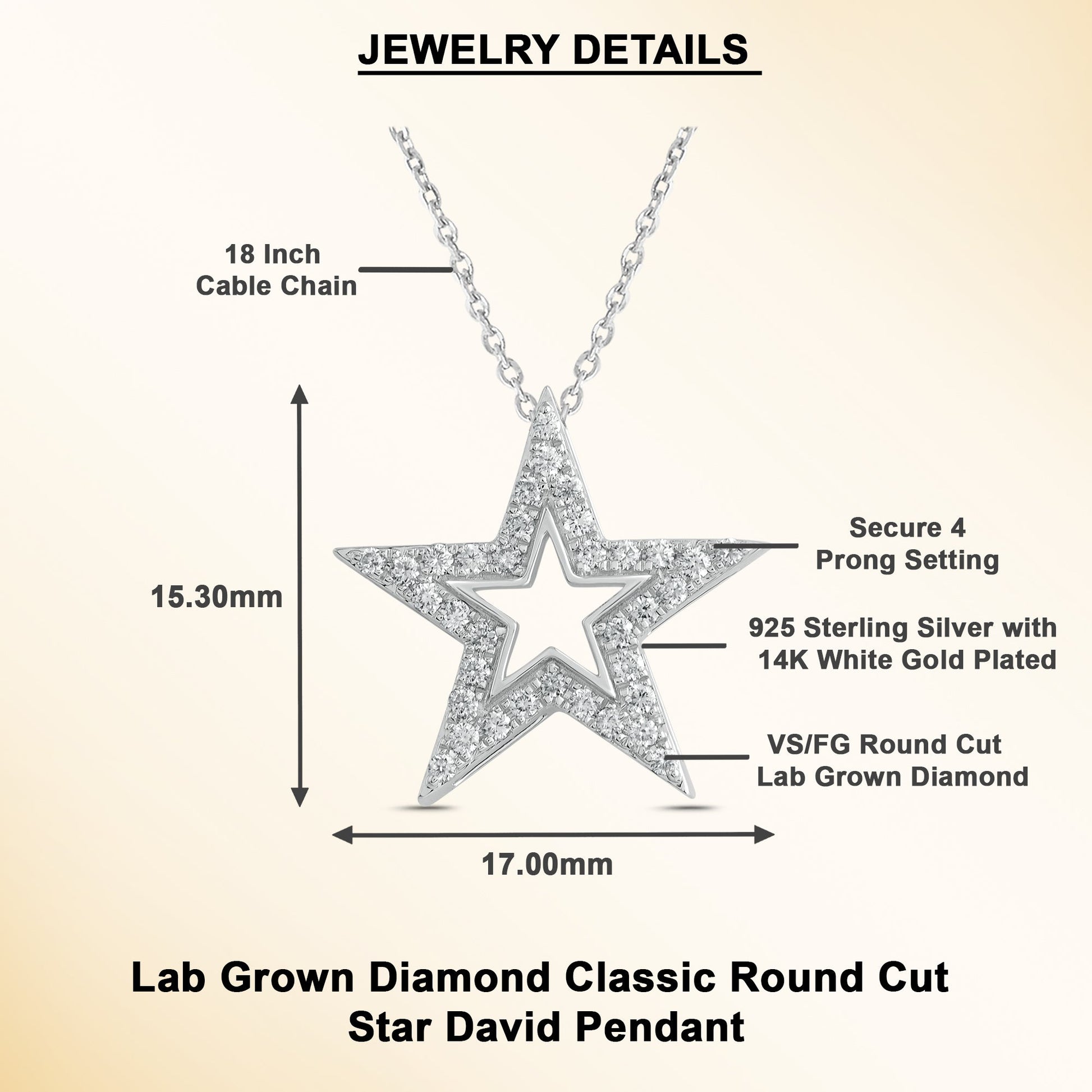 0.20 Ct Diamond 925 Silver Star Pendant Necklace - Dewberry Diamonds