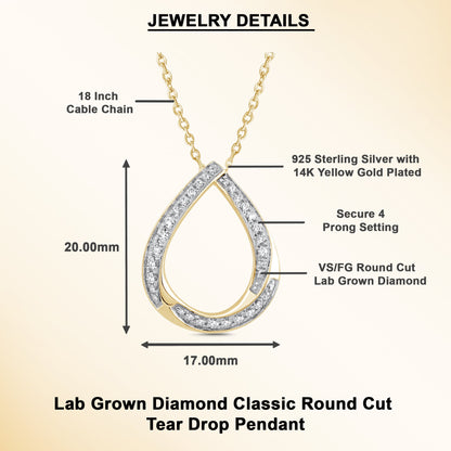 0.20 Ct Lab Grown Diamond 925 Silver Teardrop Necklace - Dewberry Diamonds