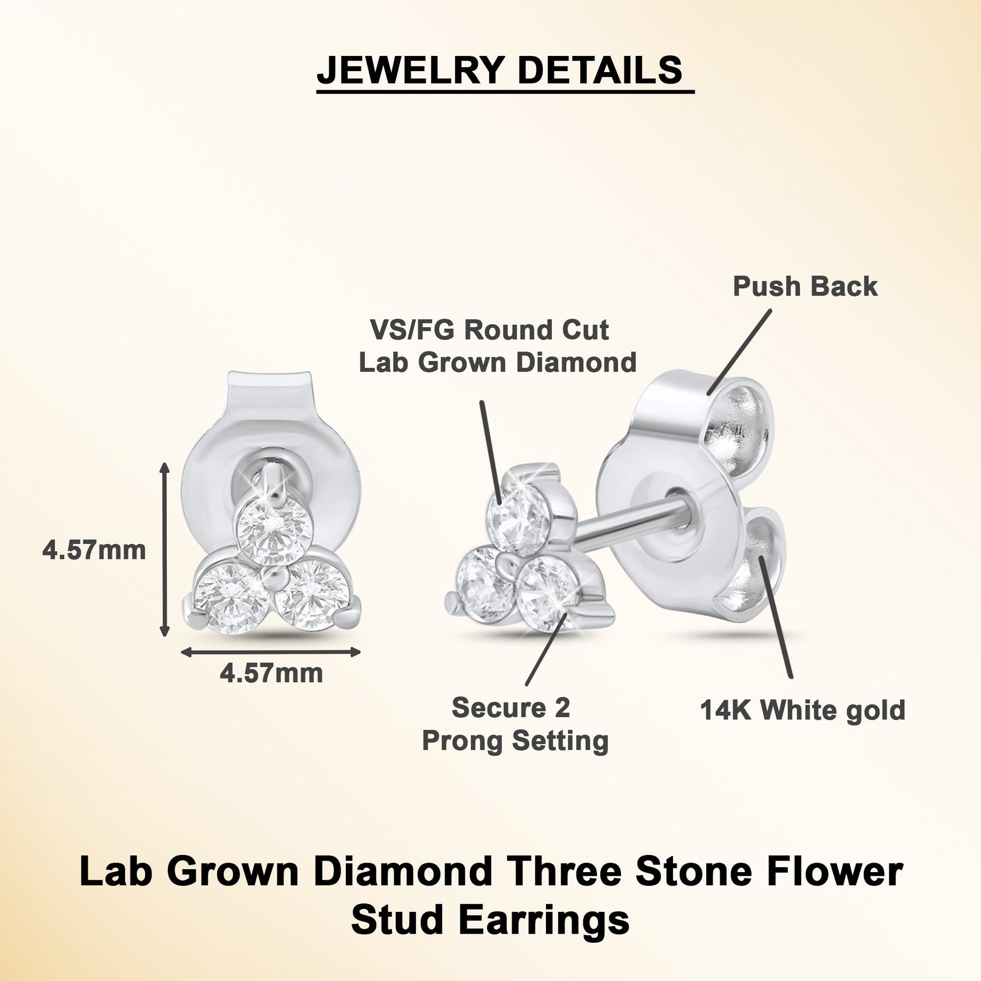 0.24Ct Three Stone Cluster Diamond Stud Earrings 14K Gold - Dewberry Diamonds