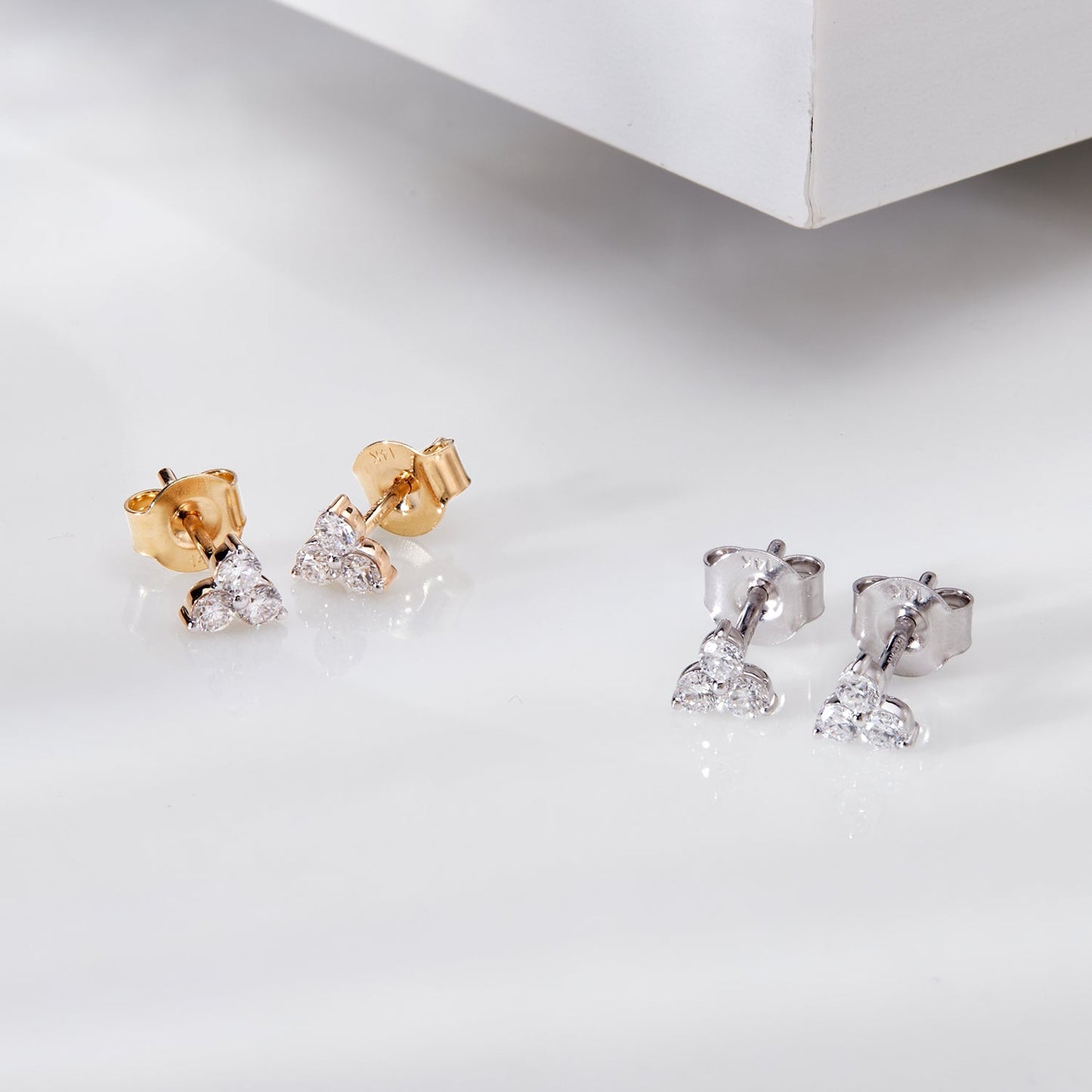 0.24Ct Three Stone Cluster Diamond Stud Earrings 14K Gold - Dewberry Diamonds