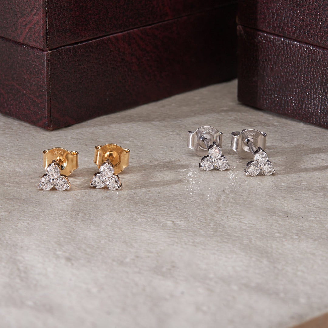 0.24Ct Three Stone Cluster Diamond Stud Earrings 14K Gold - Dewberry Diamonds