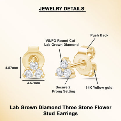0.24Ct Three Stone Cluster Diamond Stud Earrings 14K Gold - Dewberry Diamonds