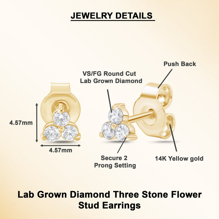 0.24Ct Three Stone Cluster Diamond Stud Earrings 14K Gold - Dewberry Diamonds