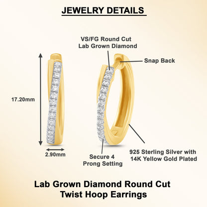 0.25 Ct Diamond 925 Silver Twist Hoop Earrings - Dewberry Diamonds