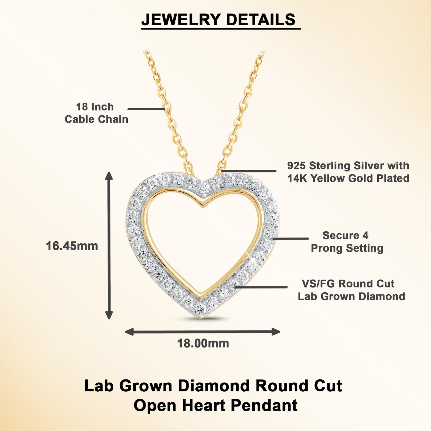 0.25 Ct Lab Grown Diamond Heart Pendant Necklace - Dewberry Diamonds