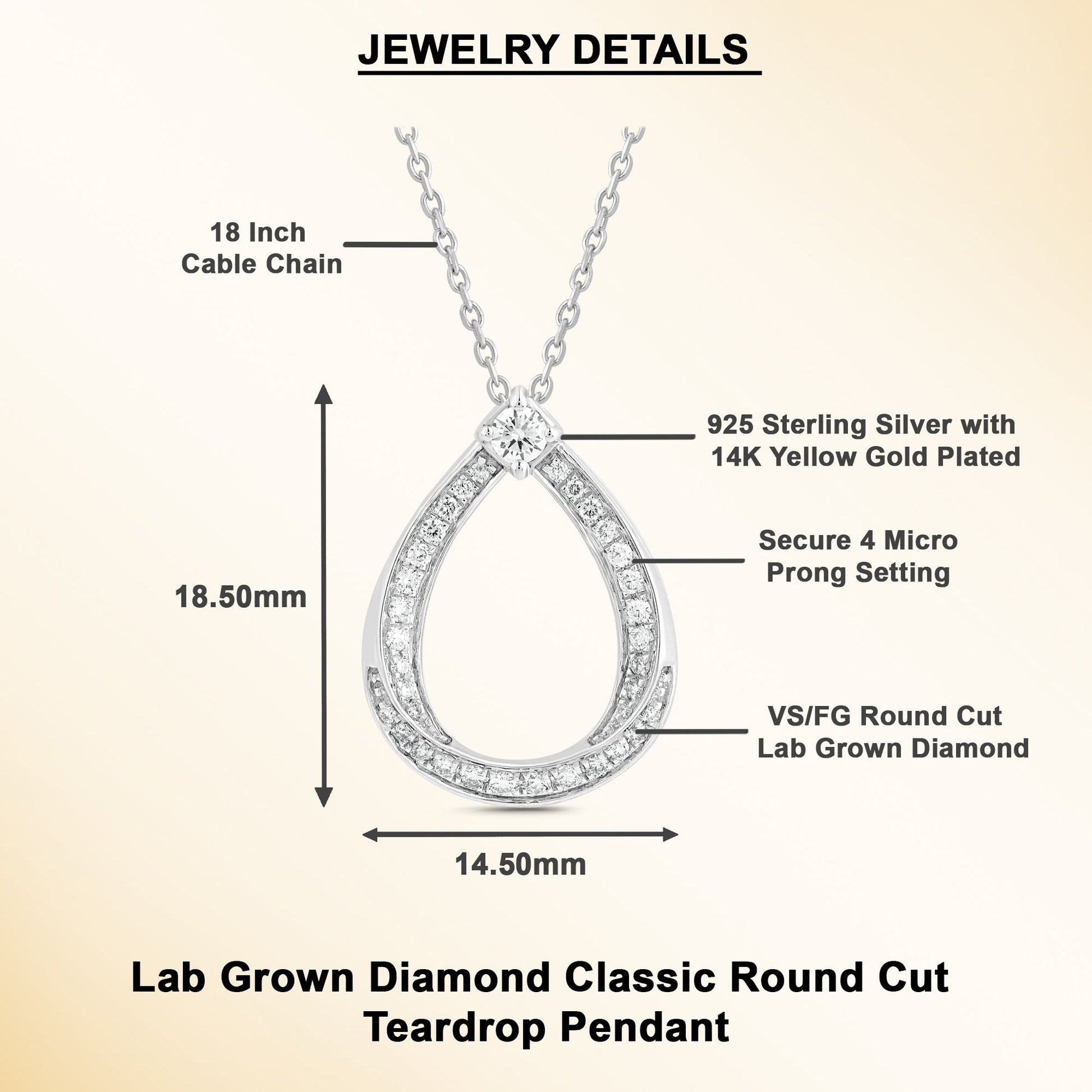 0.30 Ct Lab Grown Diamond 925 Silver Teardrop Pendant Necklace - Dewberry Diamonds
