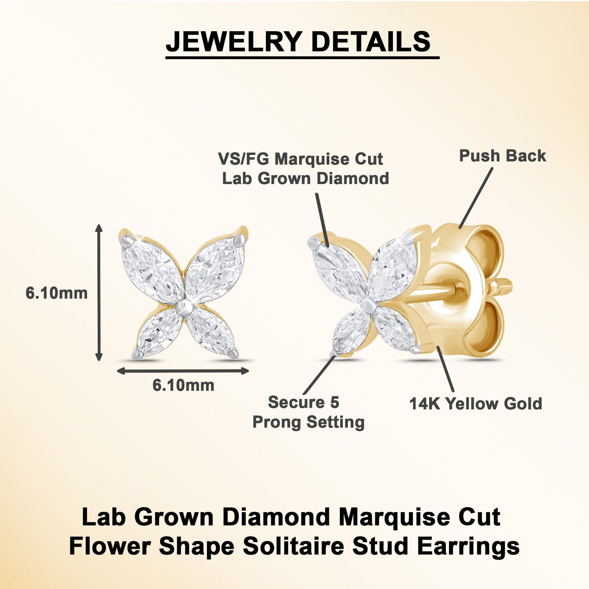 0.40Ct Marquise Diamond Four Petal Flower Stud Earrings - Dewberry Diamonds