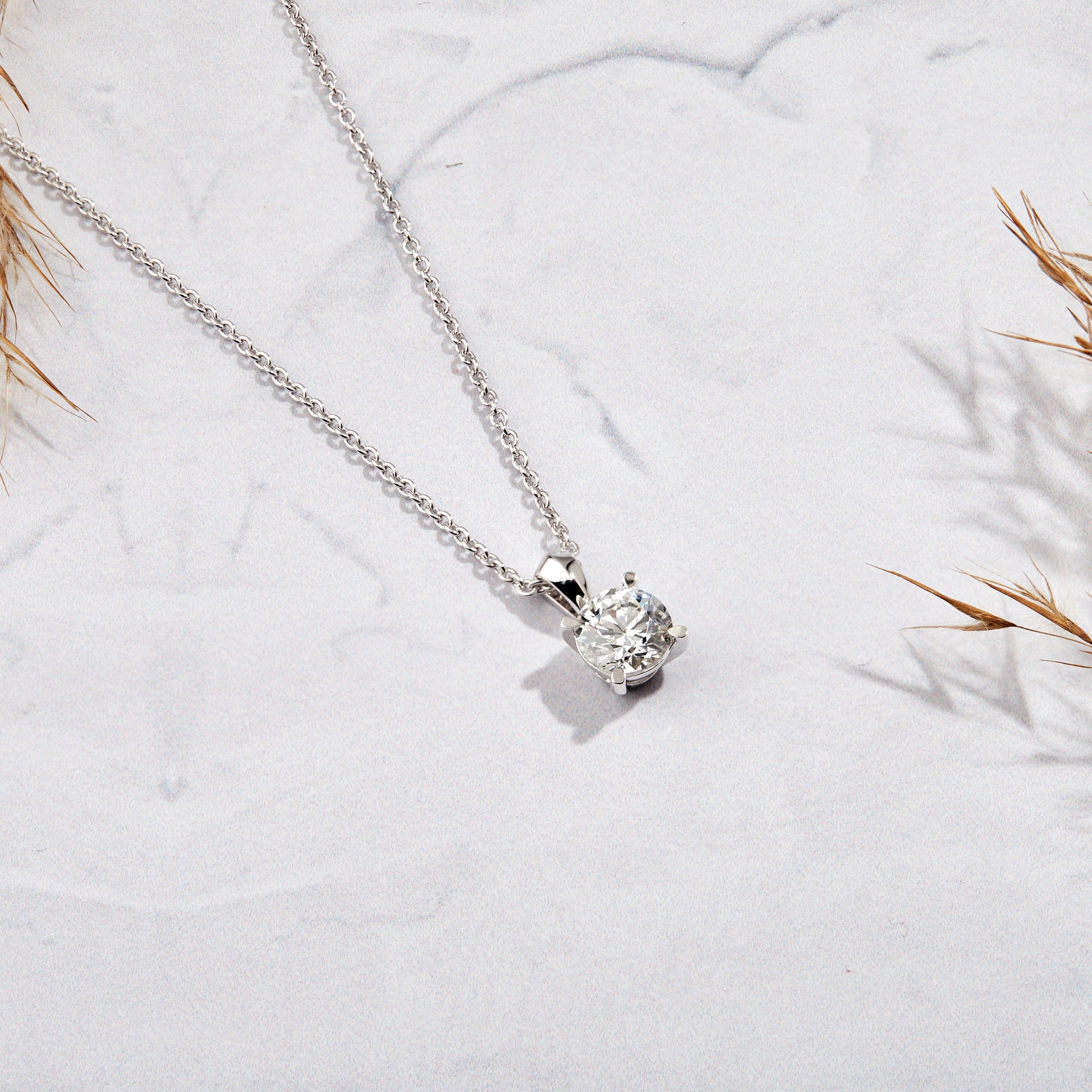 0.5 to 1 Ct Lab Grown Diamond Solitaire Necklace 14K Gold - Dewberry Diamonds