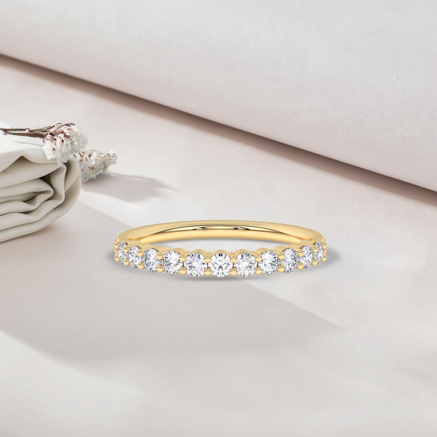 0.50 Ct Diamond Half Eternity Wedding Band 14K Yellow Gold - Dewberry Diamonds