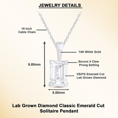 0.50 Ct Emerald Cut Diamond Solitaire Necklace in 14K Gold - Dewberry Diamonds