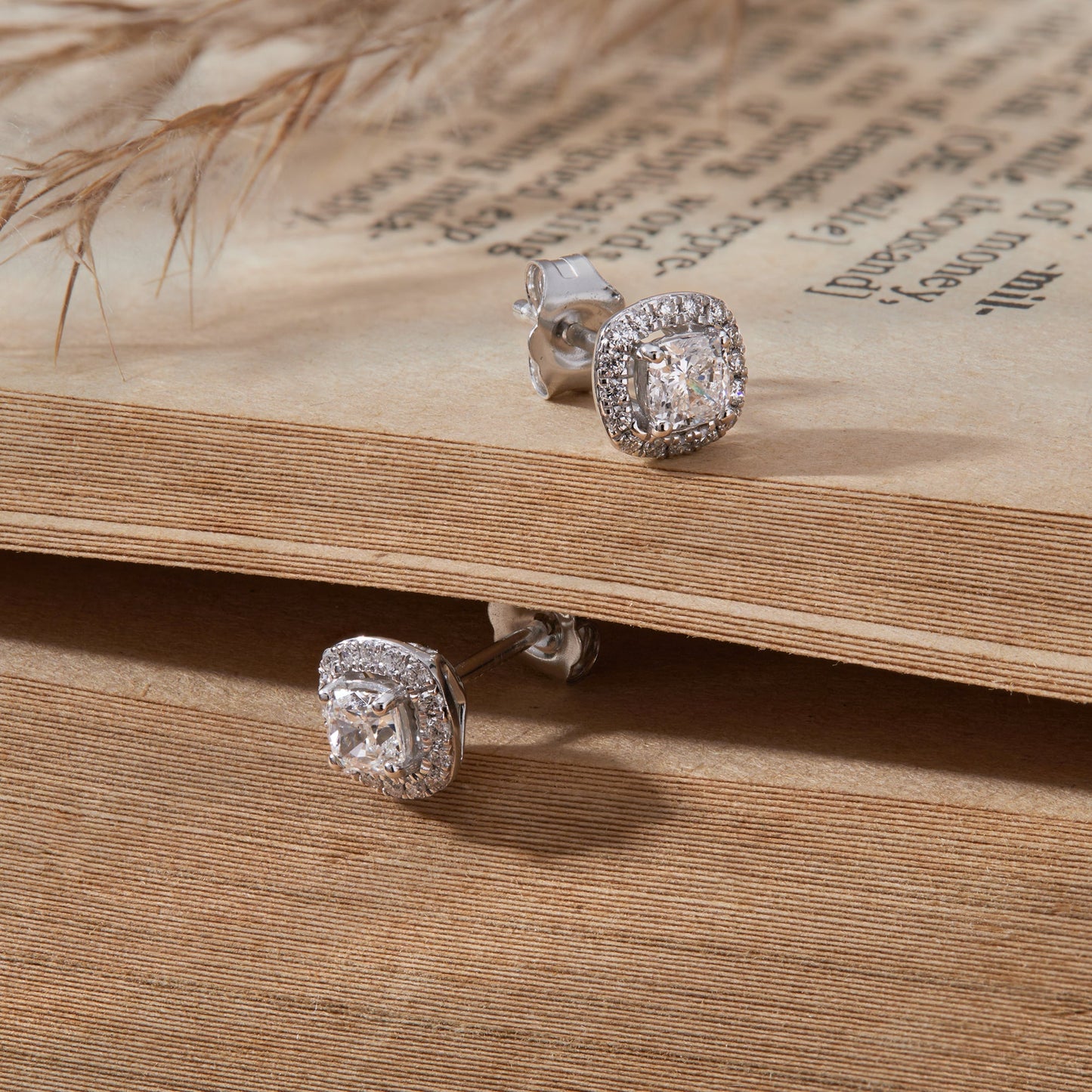 0.53 Ct Cushion Cut Diamond 925 Silver Halo Stud Earrings - Dewberry Diamonds