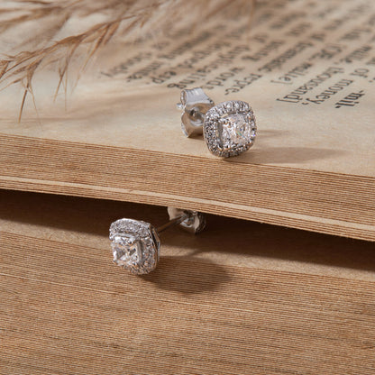 0.53 Ct Cushion Cut Diamond 925 Silver Halo Stud Earrings - Dewberry Diamonds