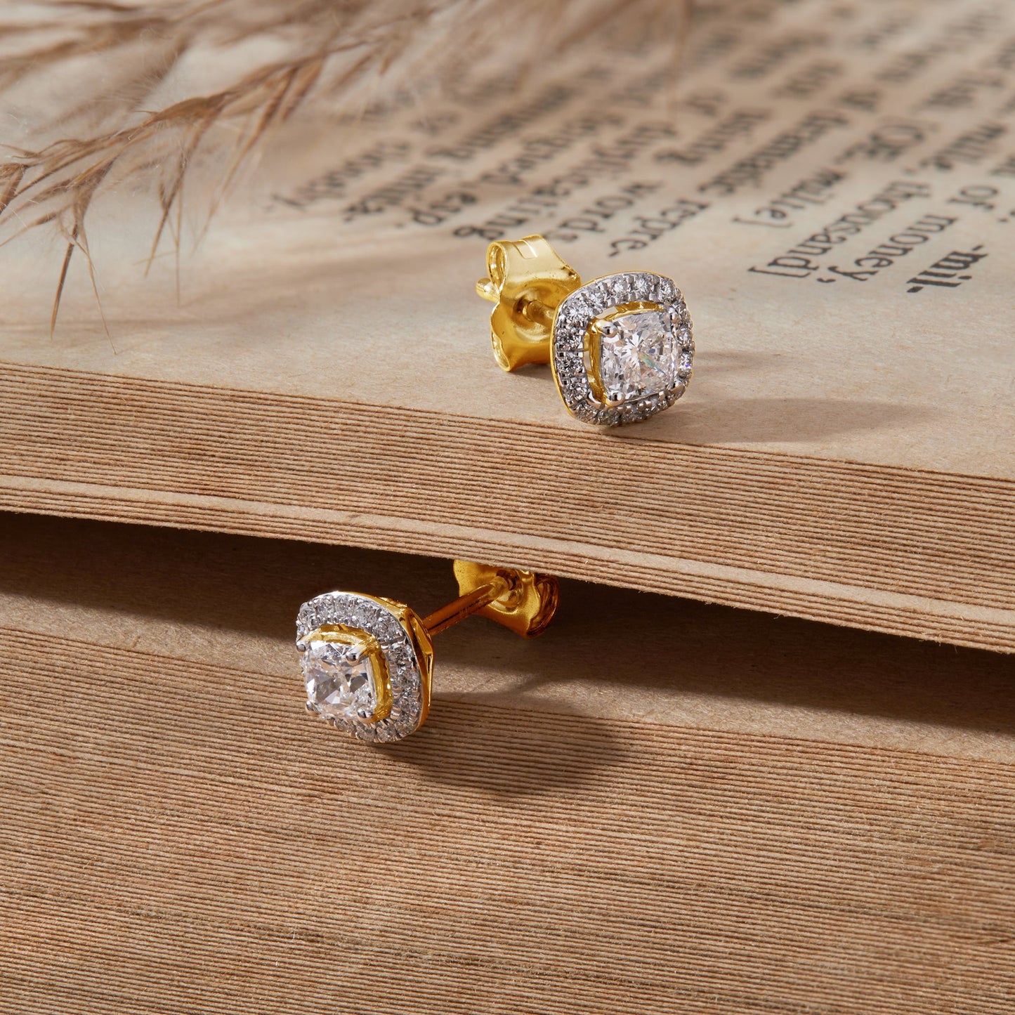 0.53 Ct Cushion Cut Diamond 925 Silver Halo Stud Earrings - Dewberry Diamonds