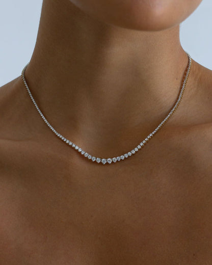14K White Gold Graduated Tennis Necklace 7 Ct Round Diamond