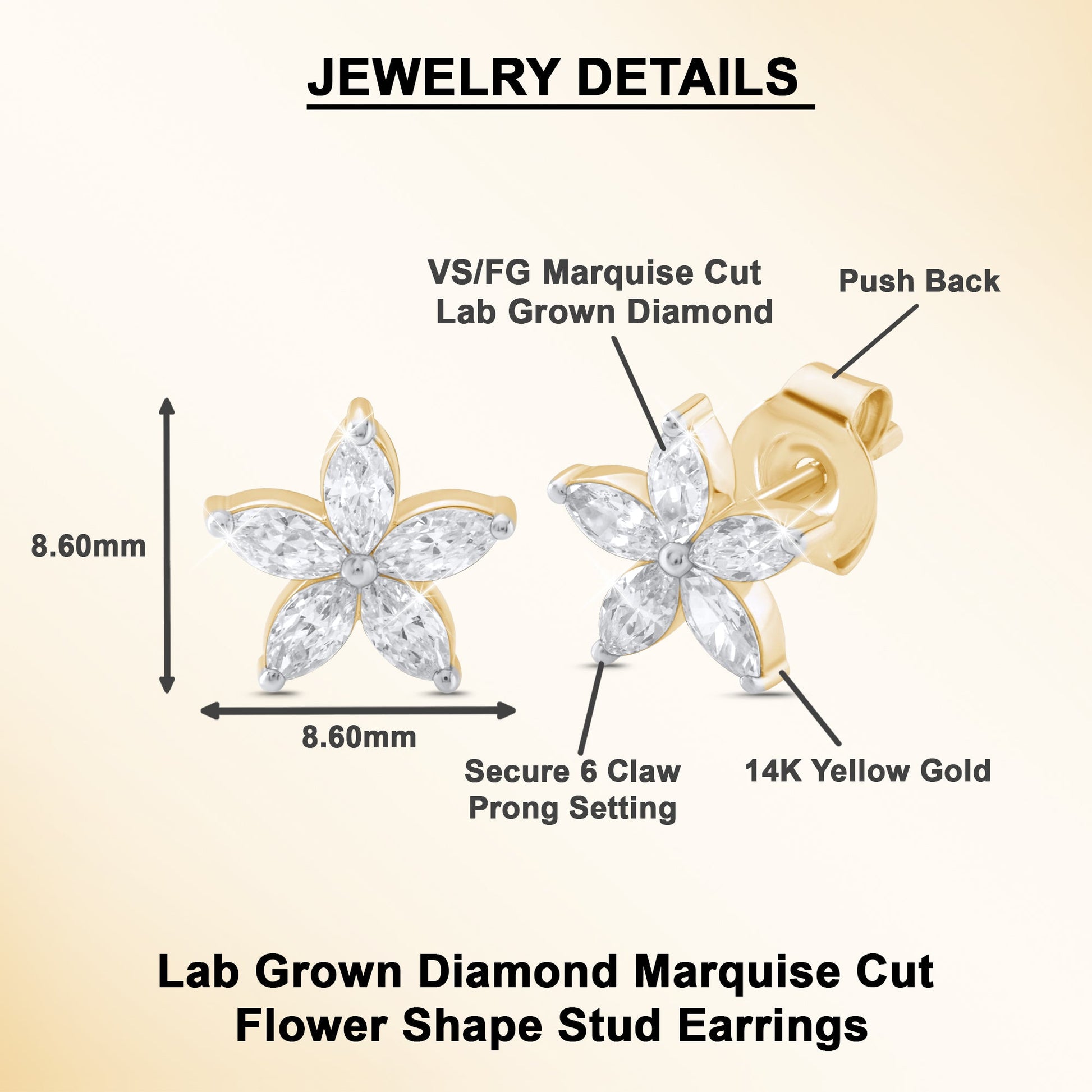 0.70Ct Marquise Diamond Five Petal Flower Stud Earrings - Dewberry Diamonds