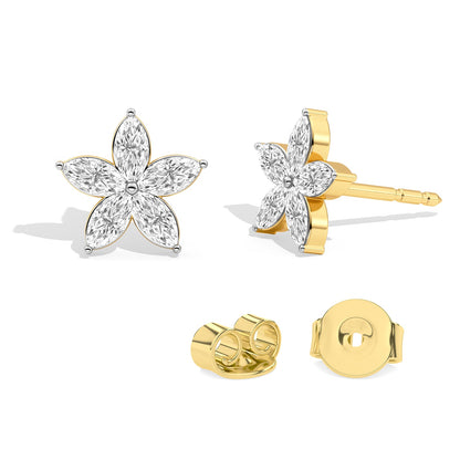 0.70Ct Marquise Diamond Five Petal Flower Stud Earrings - Dewberry Diamonds