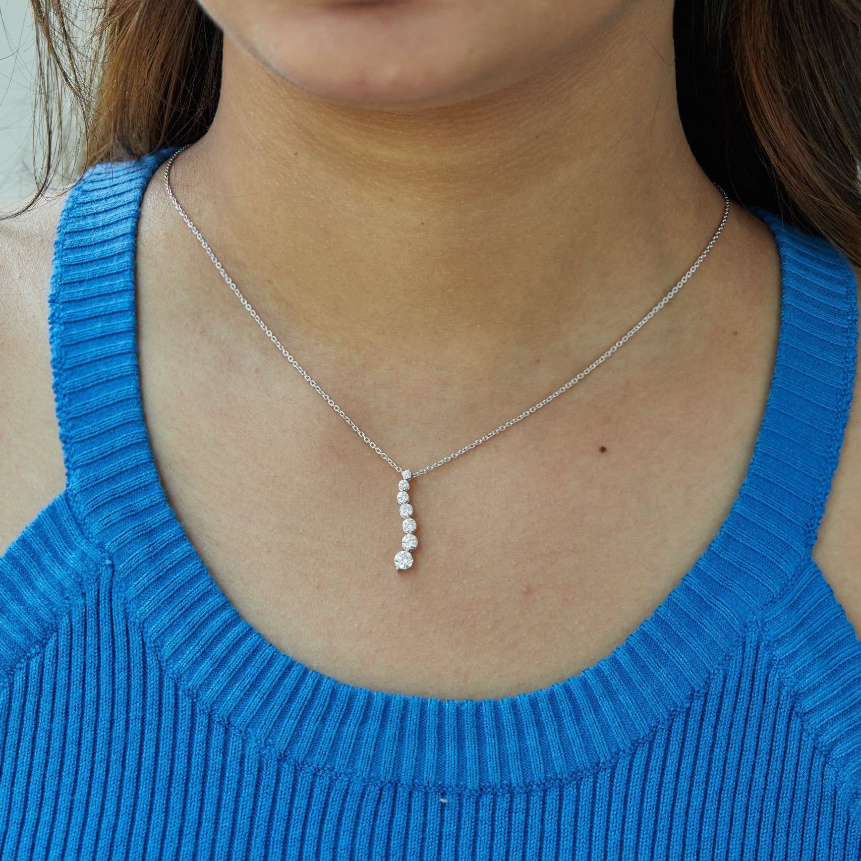 0.75 Ct Diamond 925 Silver 7 Stone Journey Pendant Necklace - Dewberry Diamonds