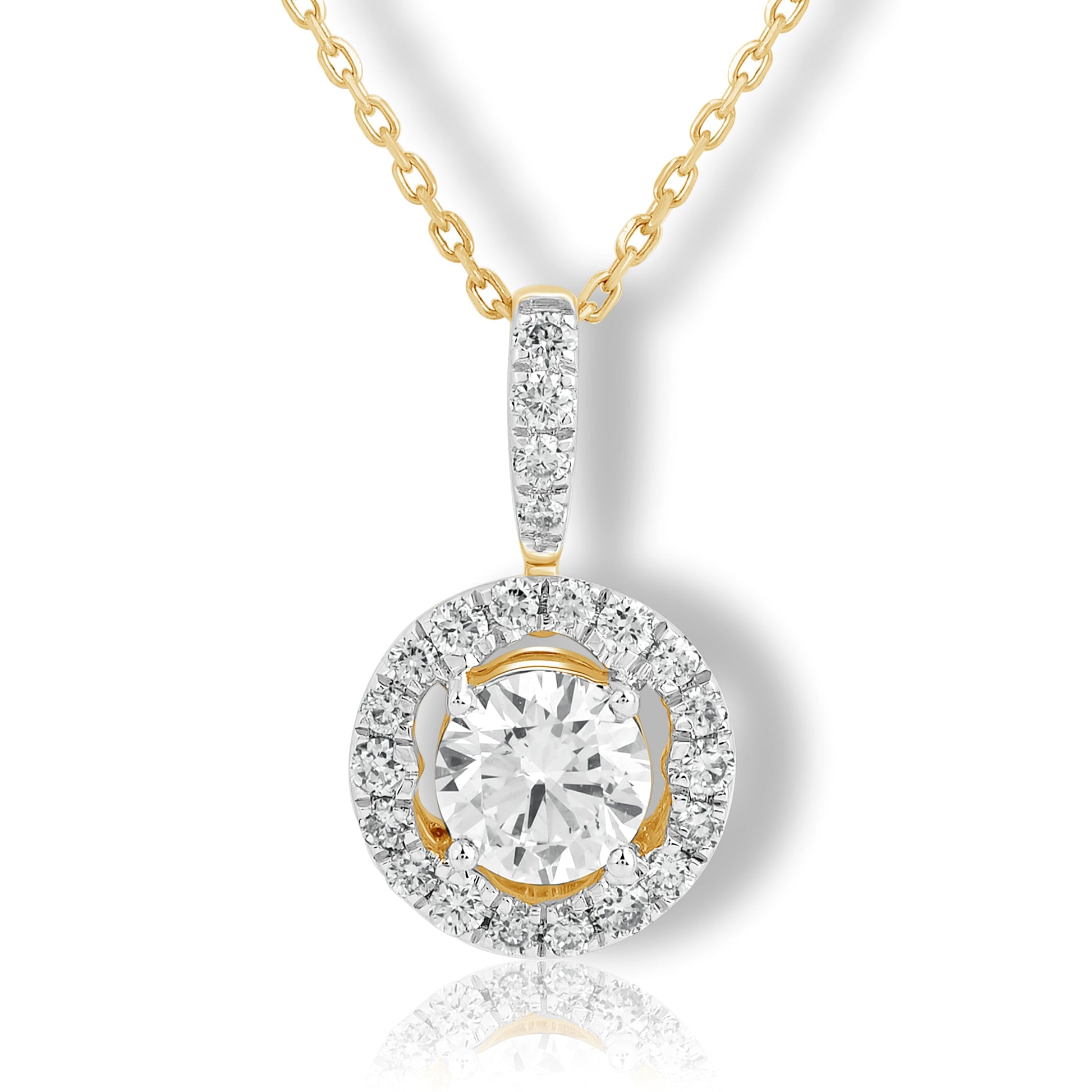 0.75 Ct Diamond 925 Silver Round Halo Necklace - Dewberry Diamonds