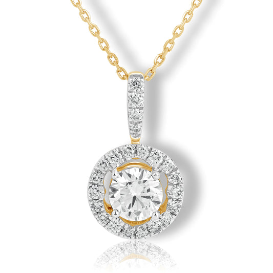 0.75 Ct Diamond 925 Silver Round Halo Necklace - Dewberry Diamonds