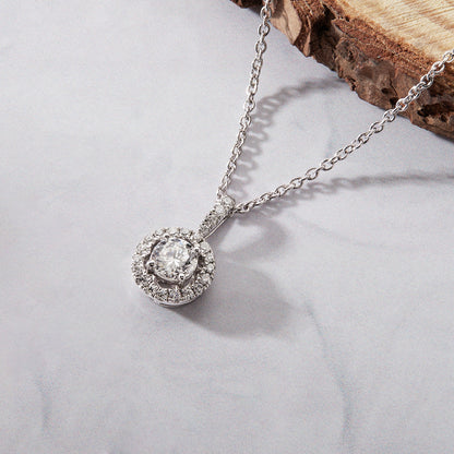 0.75 Ct Diamond 925 Silver Round Halo Necklace - Dewberry Diamonds