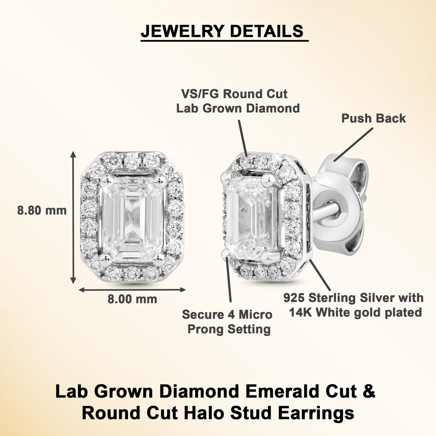 0.75 Ct Diamond 925 Silver Solitaire Halo Stud Earrings - Dewberry Diamonds