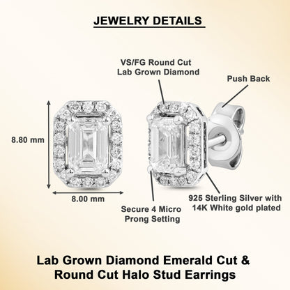 0.75 Ct Diamond 925 Silver Solitaire Halo Stud Earrings - Dewberry Diamonds