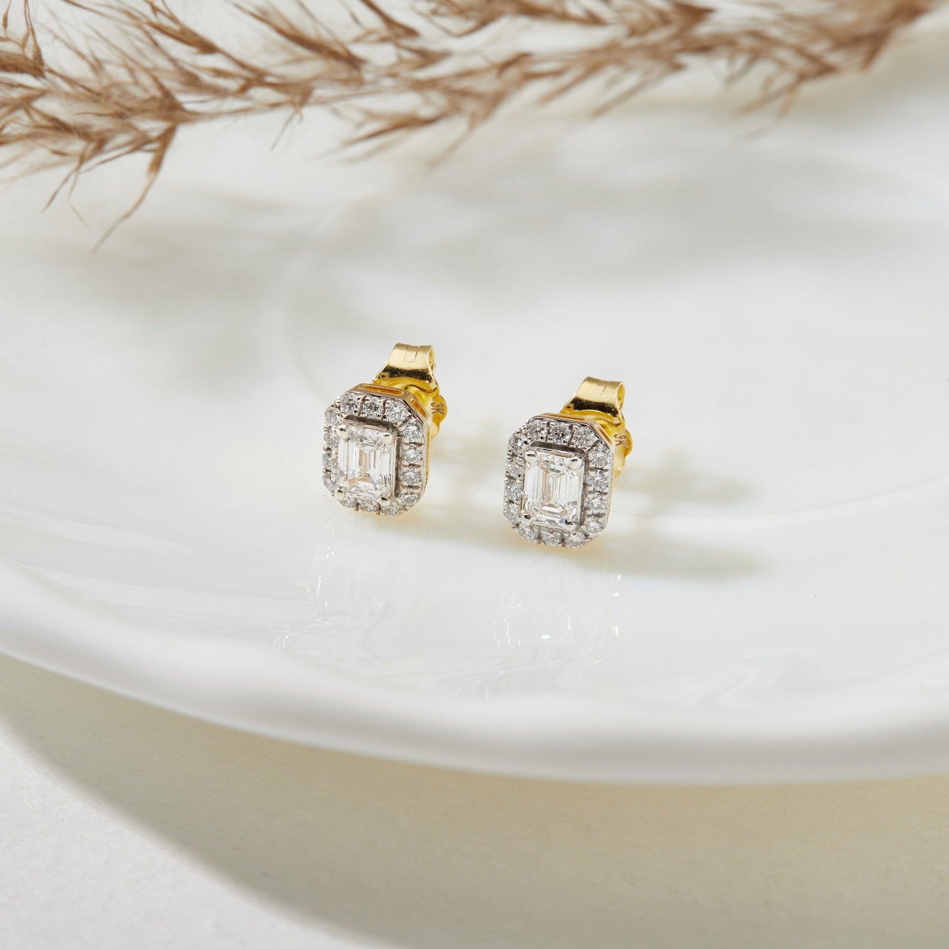 0.75 Ct Diamond 925 Silver Solitaire Halo Stud Earrings - Dewberry Diamonds