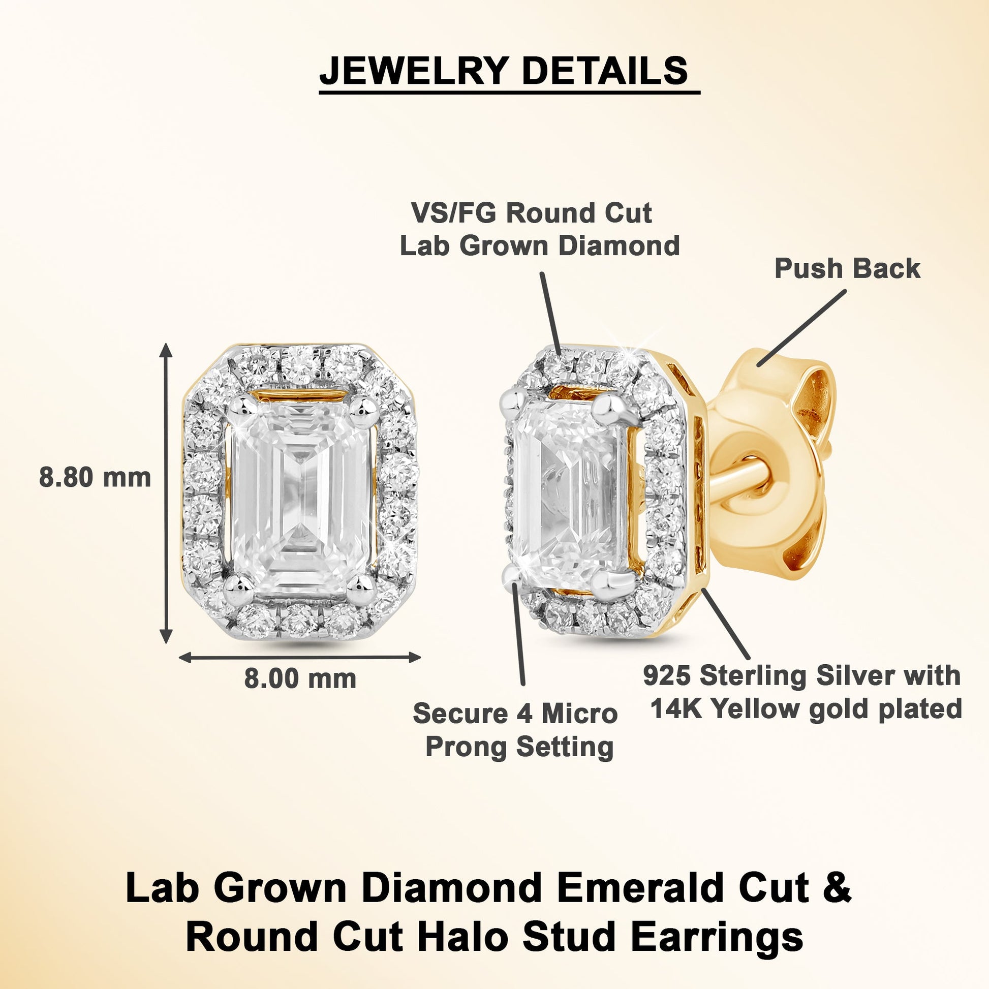 0.75 Ct Diamond 925 Silver Solitaire Halo Stud Earrings - Dewberry Diamonds