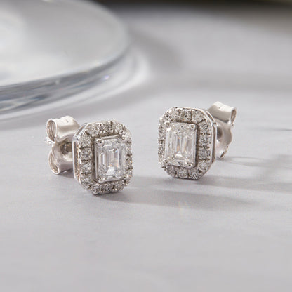 0.75 Ct Diamond 925 Silver Solitaire Halo Stud Earrings - Dewberry Diamonds