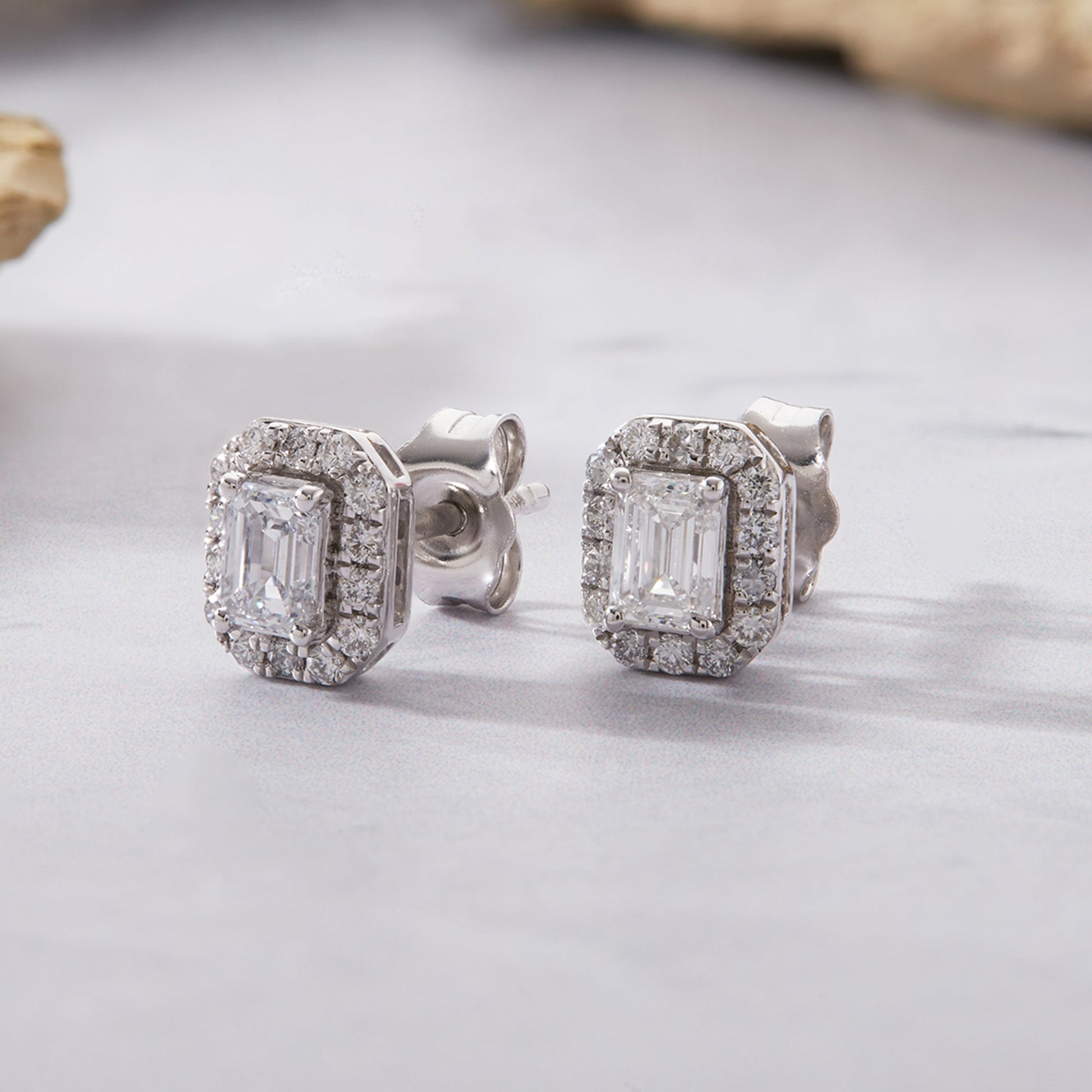 0.75 Ct Diamond 925 Silver Solitaire Halo Stud Earrings - Dewberry Diamonds