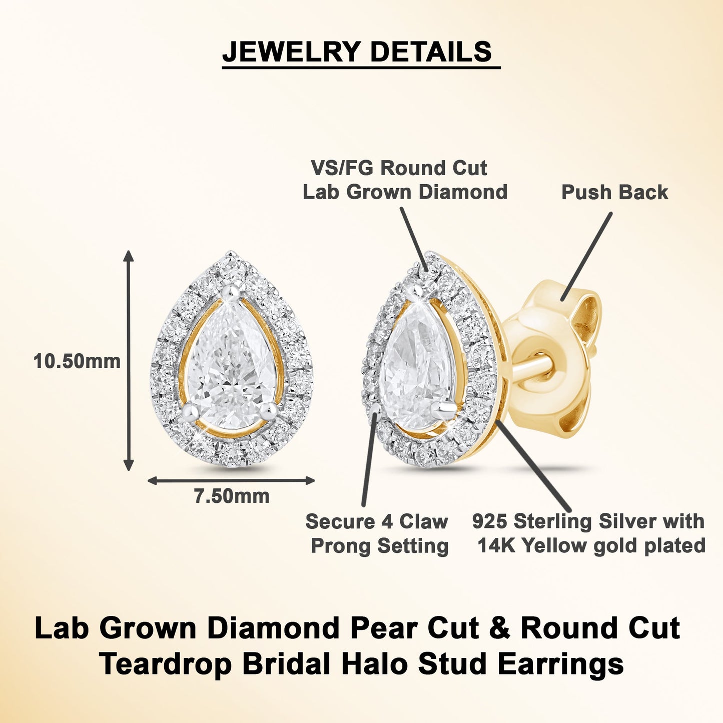 0.92 Ct Pear Cut Diamond 925 Silver Halo Stud Earrings - Dewberry Diamonds