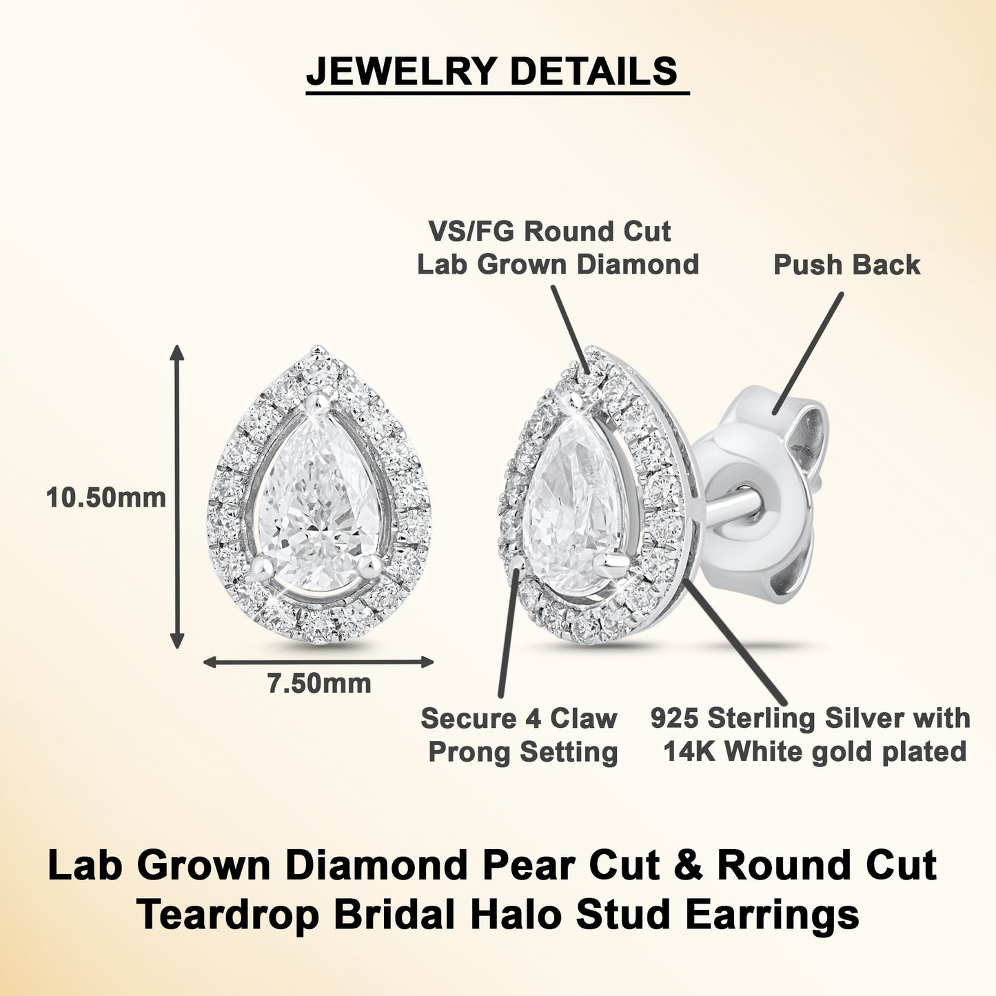0.92 Ct Pear Cut Diamond 925 Silver Halo Stud Earrings - Dewberry Diamonds