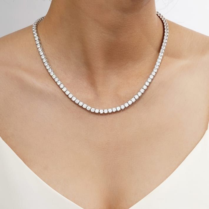 925 Silver 14K White Gold Plated Lab Grown Diamond Tennis Necklace