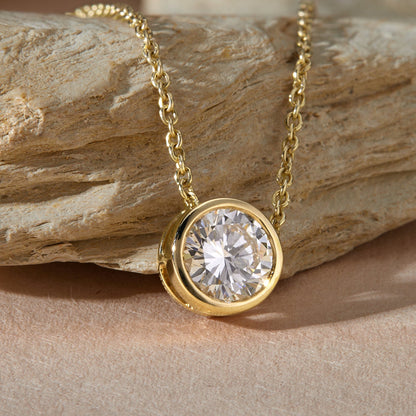 1 Ct Bezel Set Diamond Solitaire Pendant Necklace in 14K Gold - Dewberry Diamonds