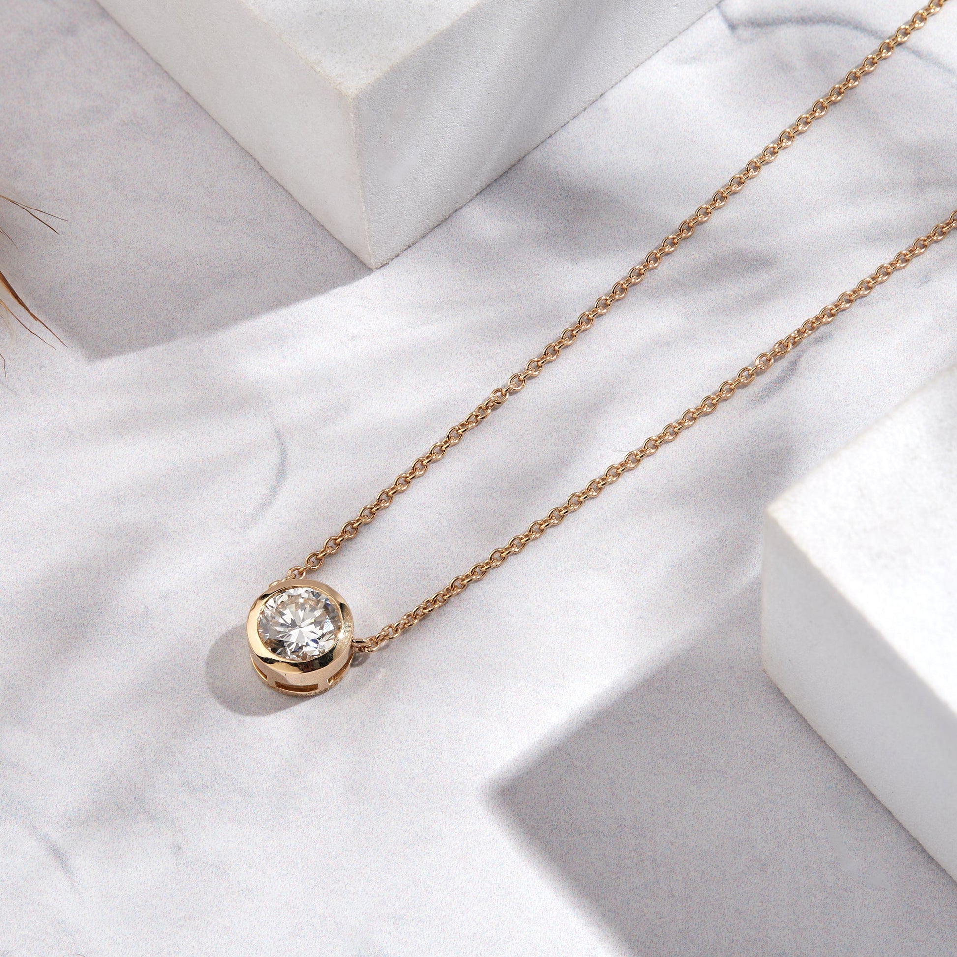 1 Ct Bezel Set Diamond Solitaire Pendant Necklace in 14K Gold - Dewberry Diamonds