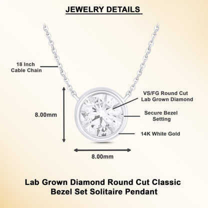1 Ct Bezel Set Diamond Solitaire Pendant Necklace in 14K Gold - Dewberry Diamonds
