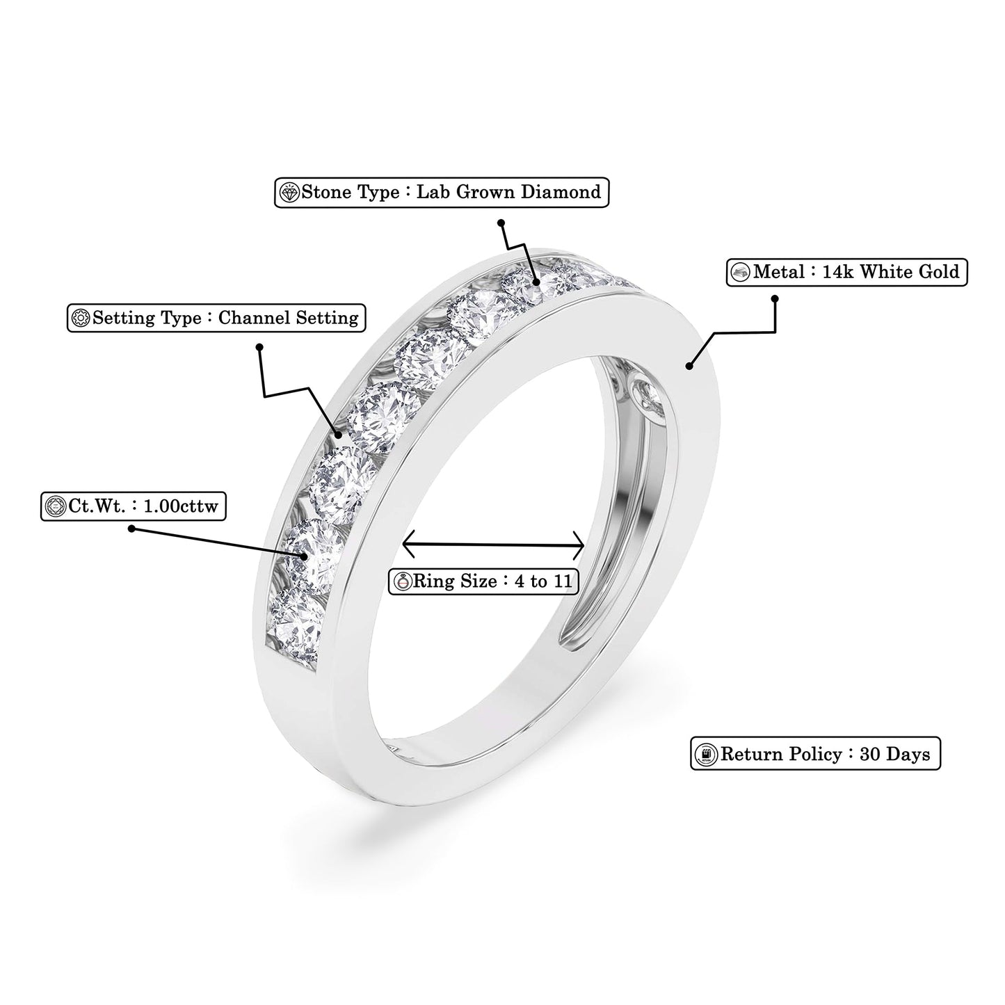 1 Ct Diamond Half Eternity Wedding Band 14K Gold - Dewberry Diamonds