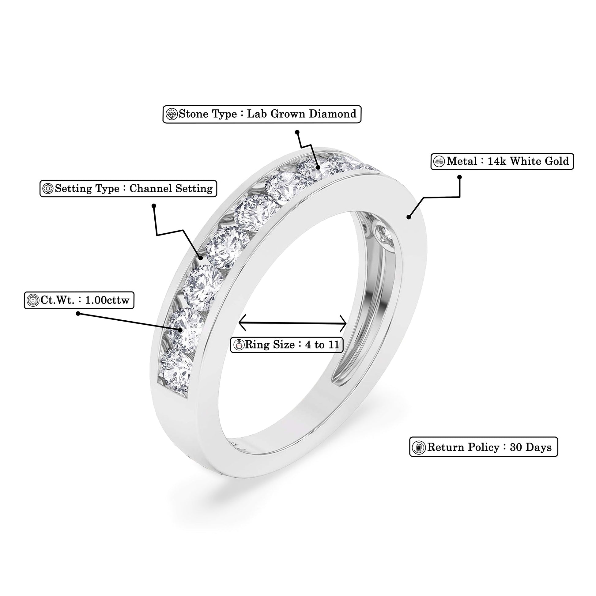 1 Ct Diamond Half Eternity Wedding Band 14K Gold - Dewberry Diamonds