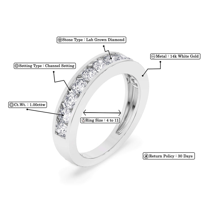 1 Ct Diamond Half Eternity Wedding Band 14K Gold - Dewberry Diamonds