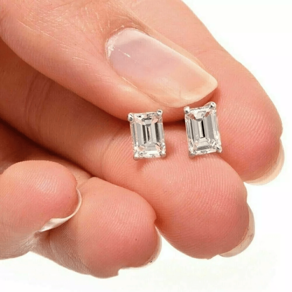 1 Ct Emerald Cut Diamond 14K Gold Solitaire Stud Earrings - Dewberry Diamonds