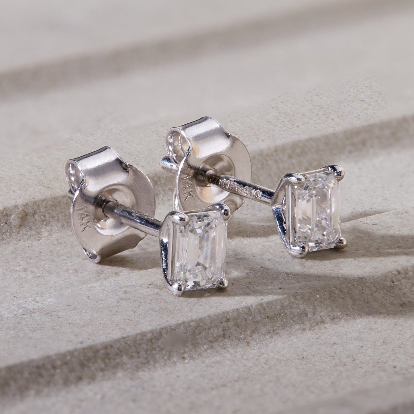 1 Ct Emerald Cut Diamond 14K Gold Solitaire Stud Earrings - Dewberry Diamonds