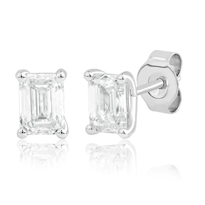 1 Ct Emerald Cut Diamond 14K Gold Solitaire Stud Earrings - Dewberry Diamonds
