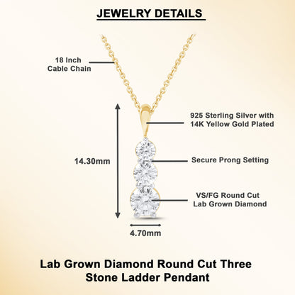 1 Ct Lab Grown Diamond 925 Silver Journey Ladder Pendant Necklace - Dewberry Diamonds