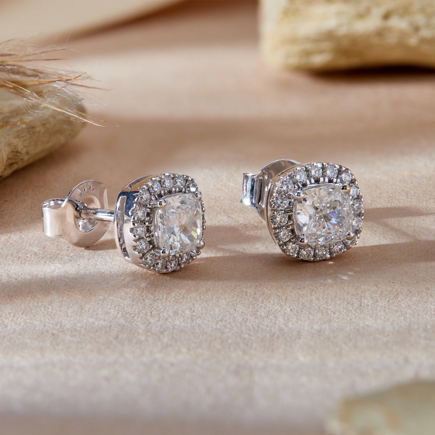1 Ct Lab Grown Diamond Halo Stud Earrings 14K Gold - Dewberry Diamonds