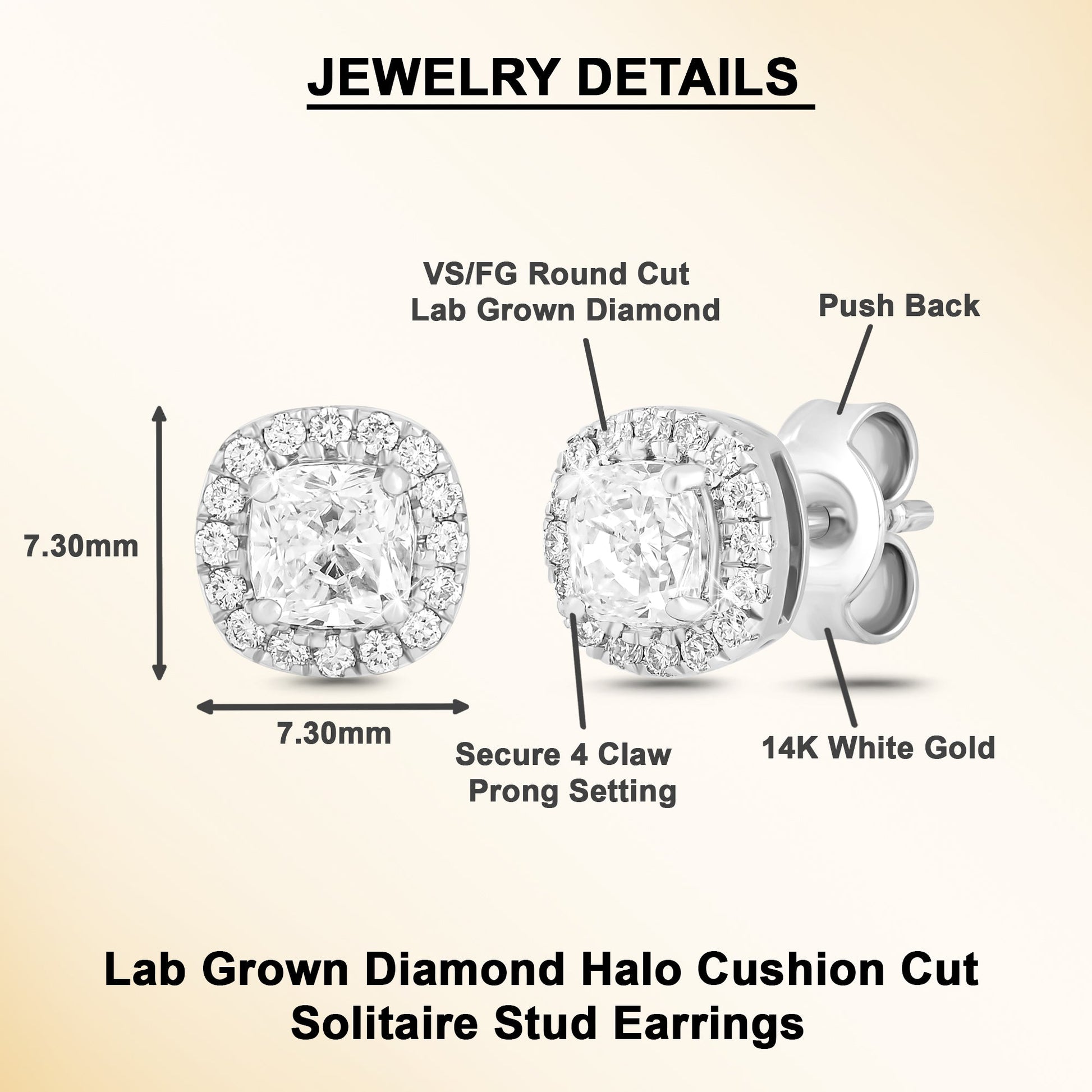 1 Ct Lab Grown Diamond Halo Stud Earrings 14K Gold - Dewberry Diamonds